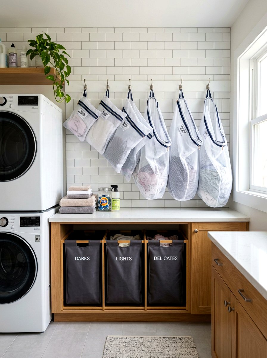 Mesh Laundry Bags - 30 laundry room organization ideas