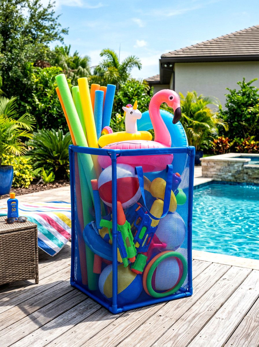 Mesh Pool Toy Organizer - 30 side yard storage ideas