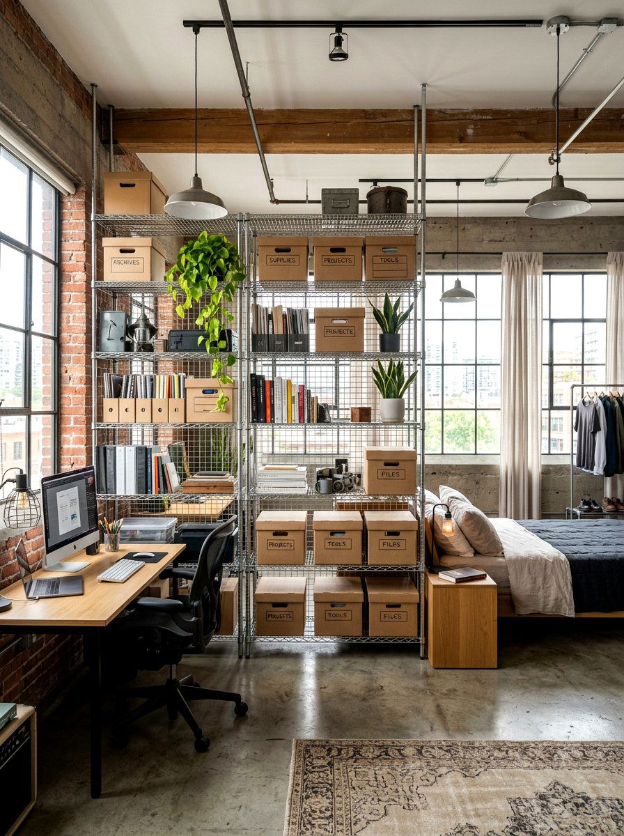 Mesh Wire Shelving - 30 studio apartment divider shelf ideas