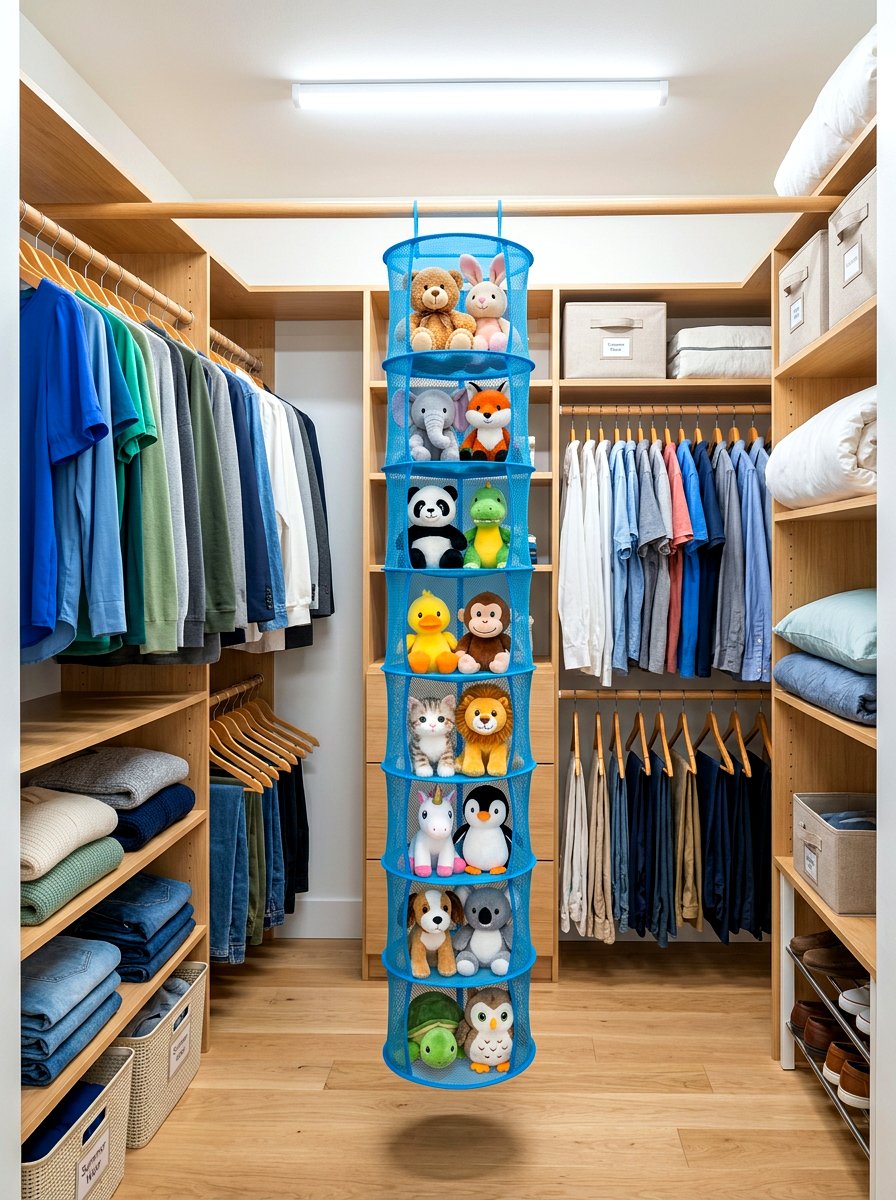Mesh hanging organizer - 30 stuffed animal storage ideas