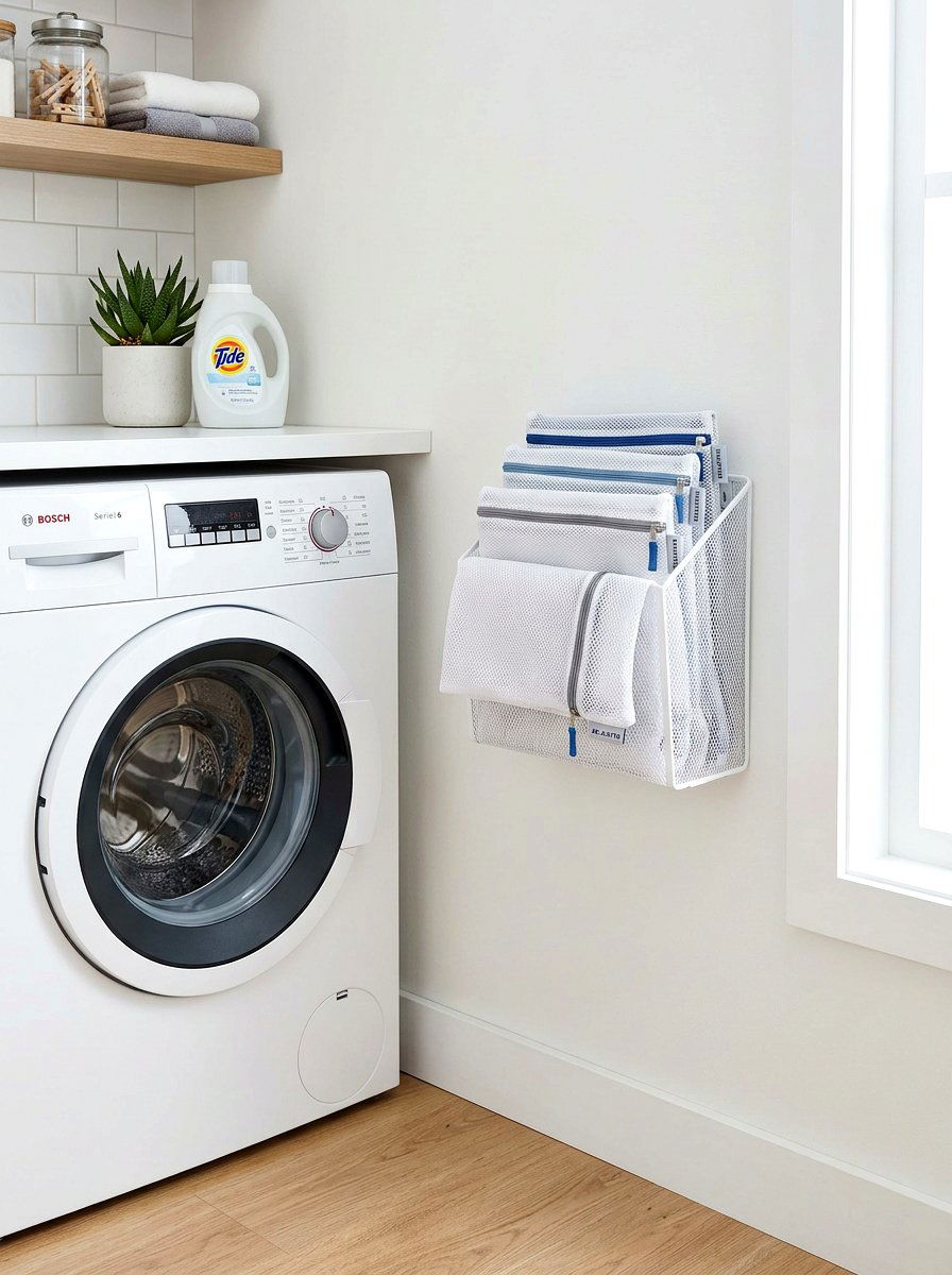 Mesh laundry bags storage - 30 organizing a laundry closet ideas