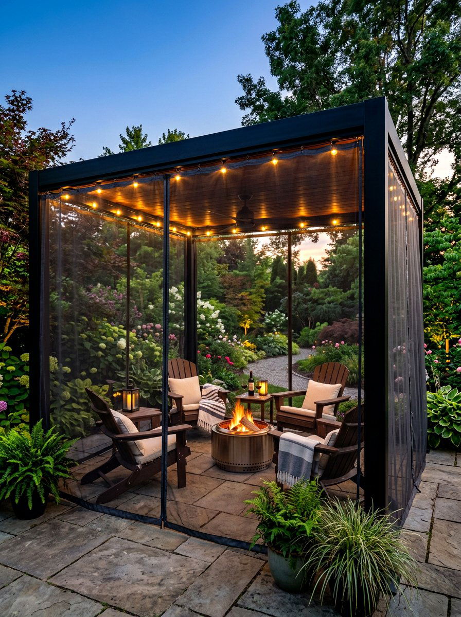 Mesh netting pergola sanctuary - 30 pergola privacy curtain ideas