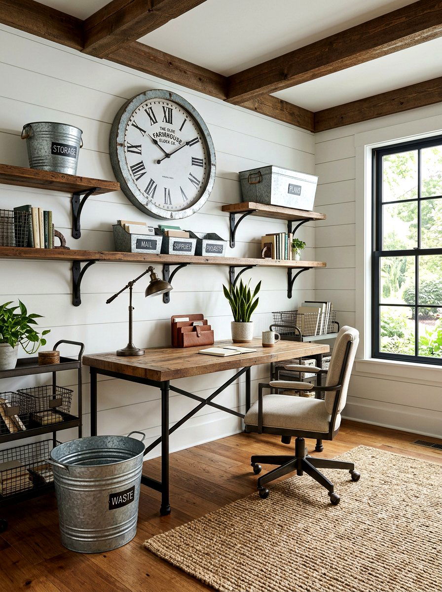 Metal Accent Office - 30 farmhouse home office ideas