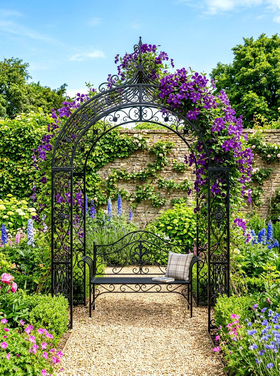 Metal Arch Bench - 30 arbor bench ideas