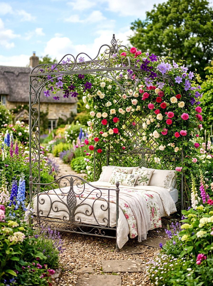 Metal Bed With Trellis - 30 metal raised bed ideas