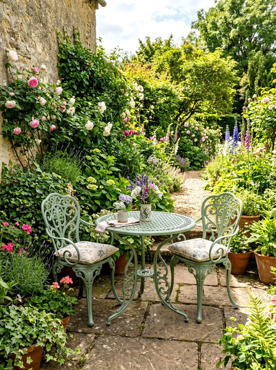 Metal Bistro Set - 30 greenhouse decorative ideas