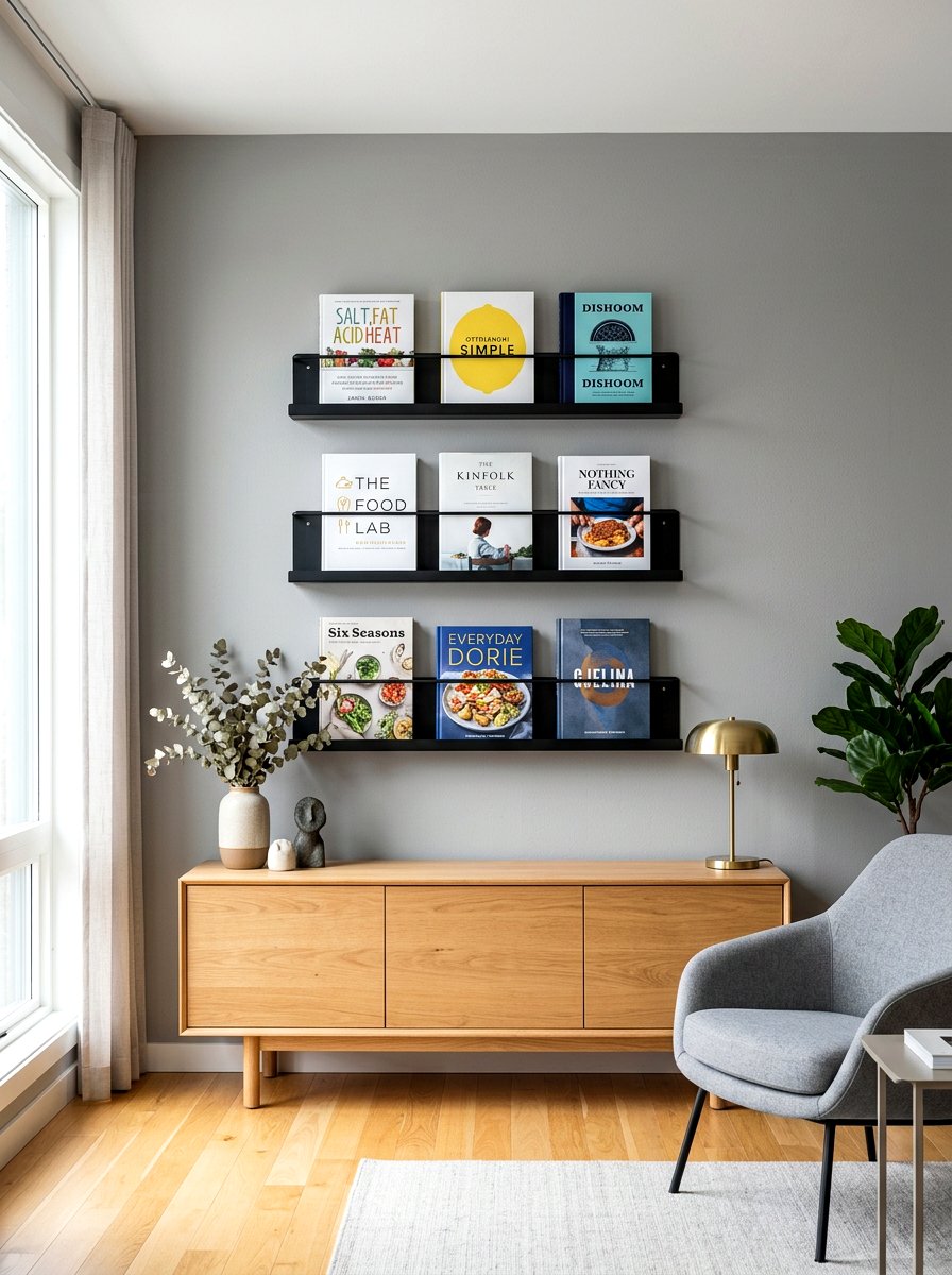 Metal Book Ledges - 30 physical cookbook kitchen ideas