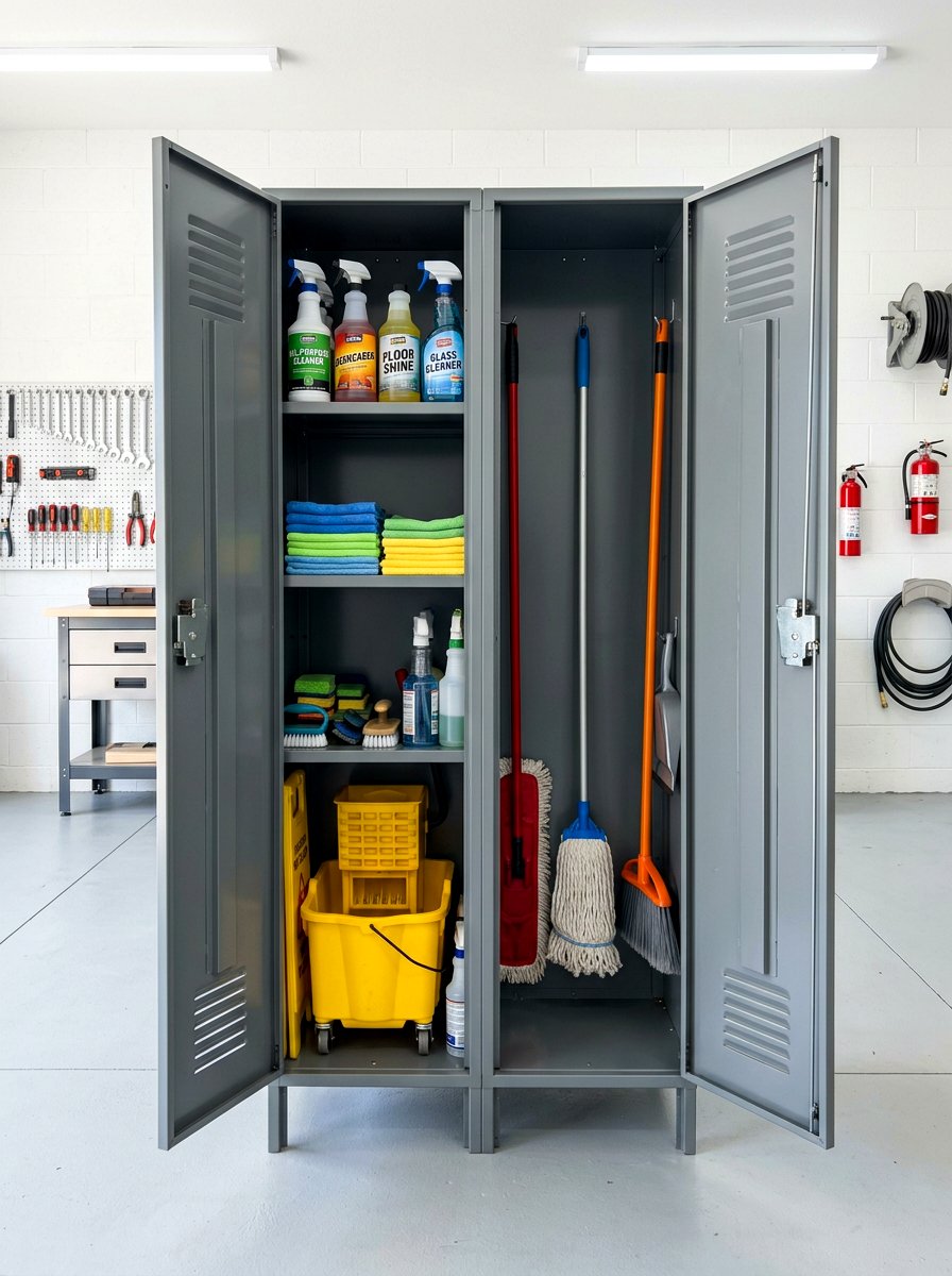 Metal Cleaning Locker - 30 organizing cleaning supplies ideas