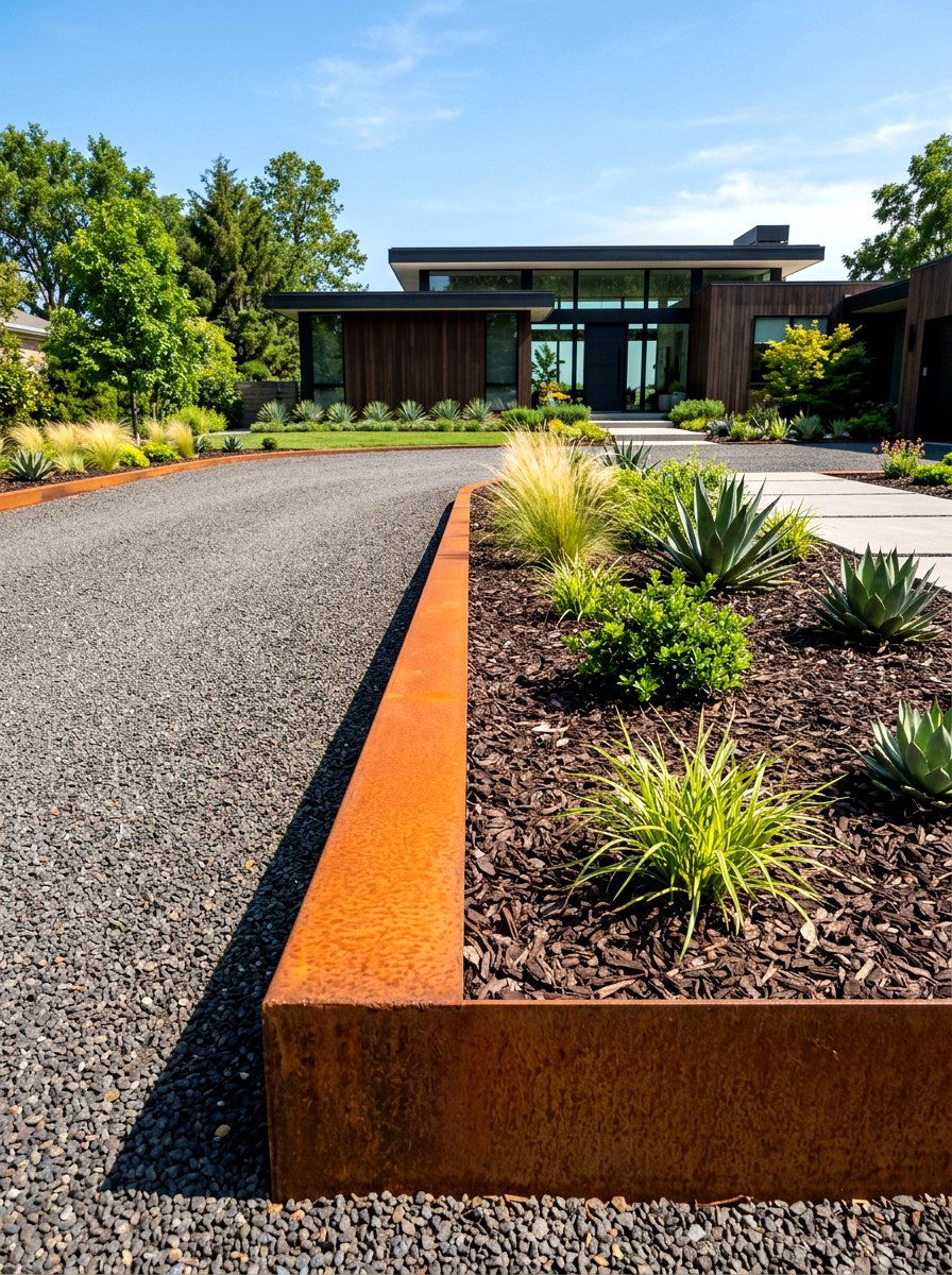 Metal Driveway Edging - 30 driveway landscaping ideas