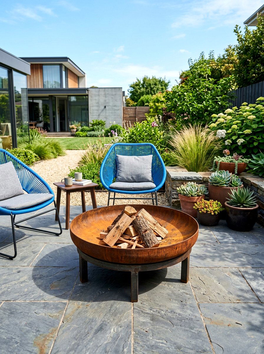 Metal Fire Bowl - 30 fire pit corner ideas