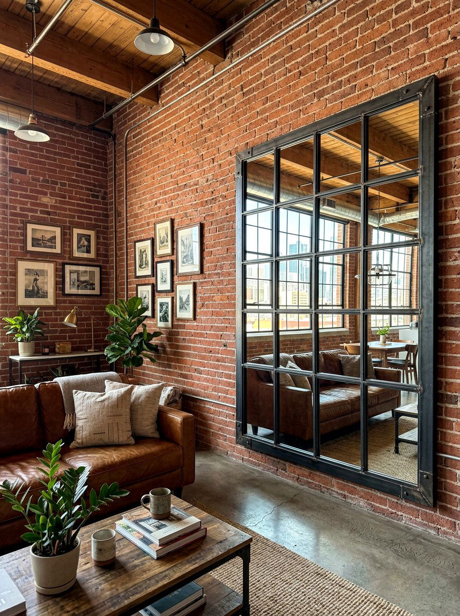 Metal Frame Industrial Mirror - 30 mirror wall small room ideas