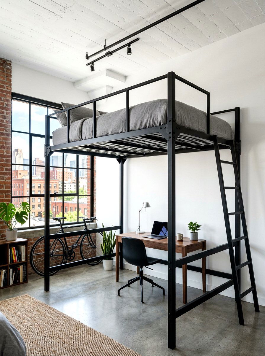 Metal Frame Loft Bed - 30 tiny house loft bed ideas