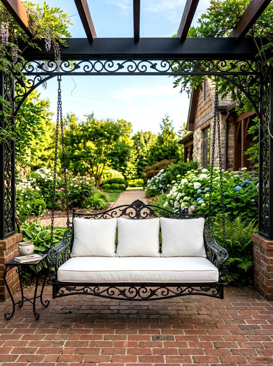 Metal Frame Porch Swing - 30 farmhouse porch swing ideas