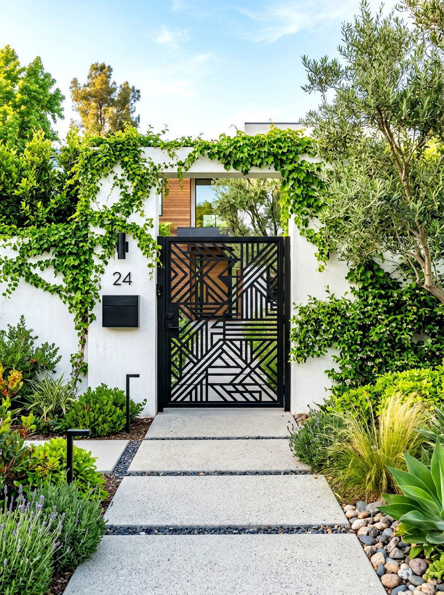 Metal Front Gate - 30 asymmetrical curb appeal ideas
