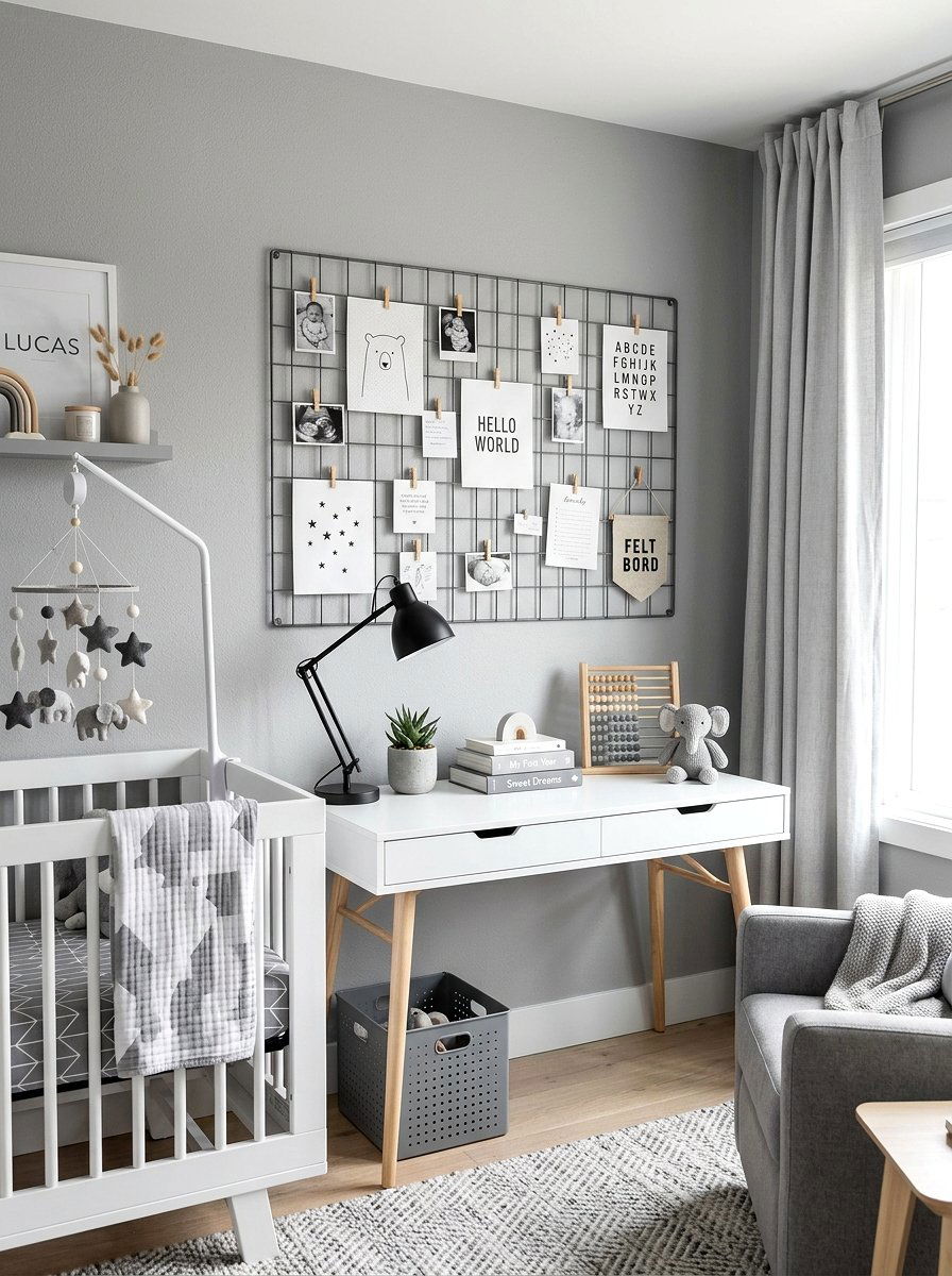 Metal Grid Photo Board - 30 nursery wall decor ideas