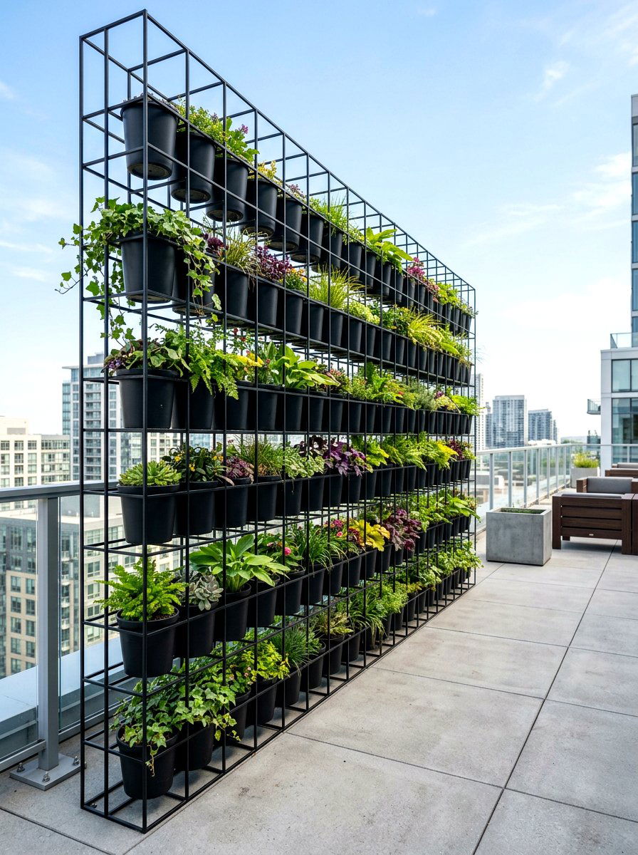 Metal Grid Wall - 30 privacy wall planter ideas