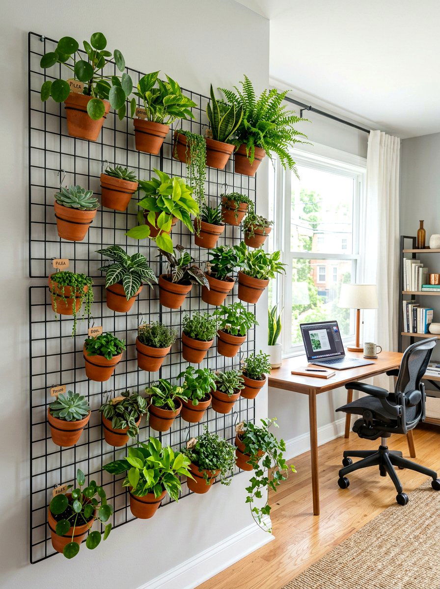 Metal Grid Wall Garden - 30 hanging wall garden ideas