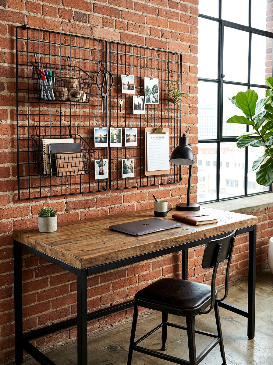 Metal Grid Wall Organizer - 30 pin board office wall ideas