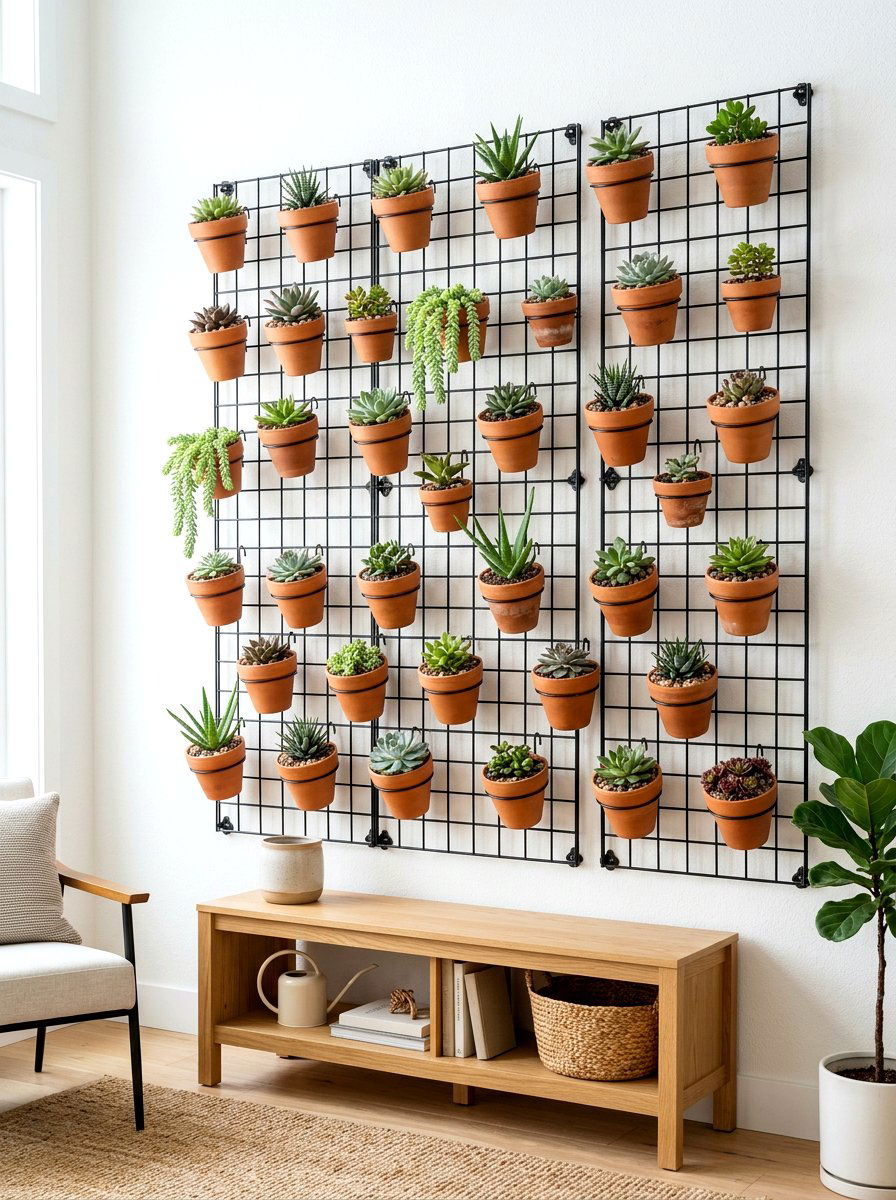 Metal Grid Wall Planter - 30 vertical garden corner ideas