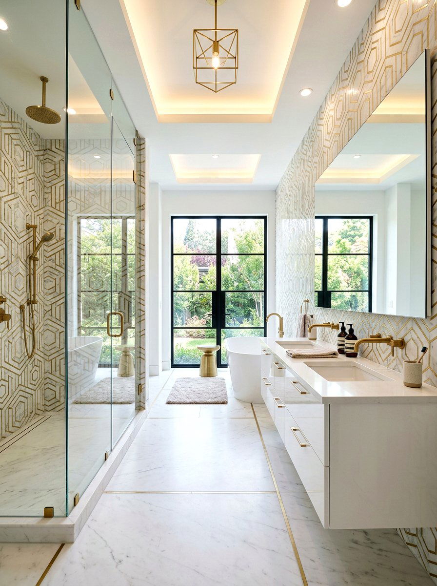 Metal Inlay Marble - 30 mosaic marble bathroom ideas