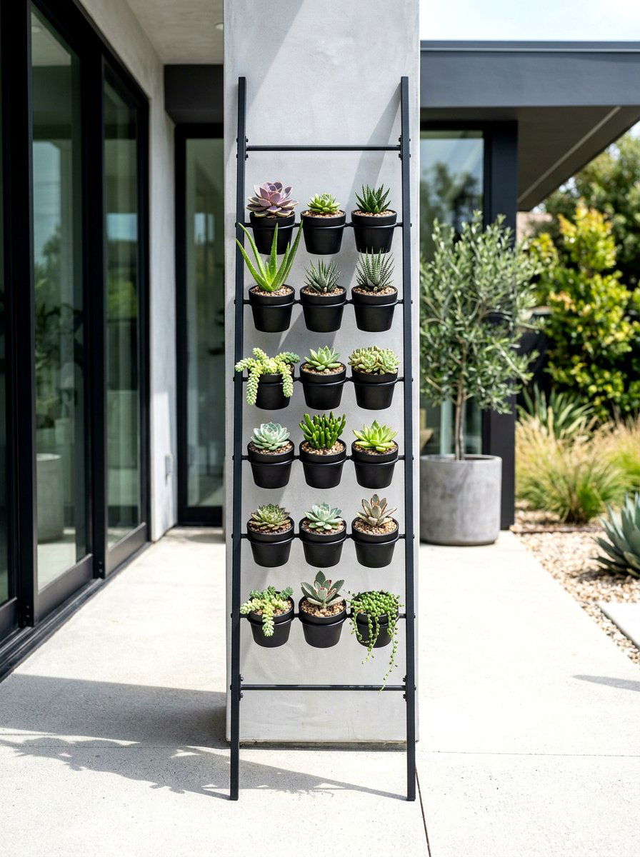 Metal Ladder Succulent Stand - 30 repurposed ladder garden ideas