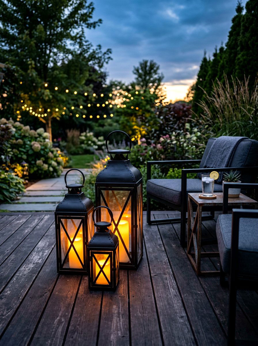 Metal Lantern Cluster - 30 lantern cluster patio ideas