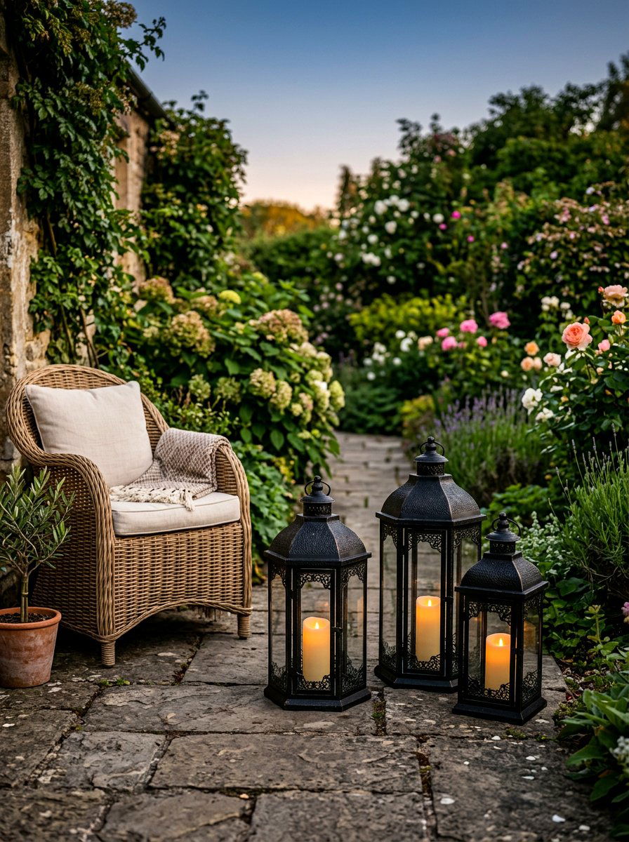 Metal Lantern Decor - 30 cozy patio ideas