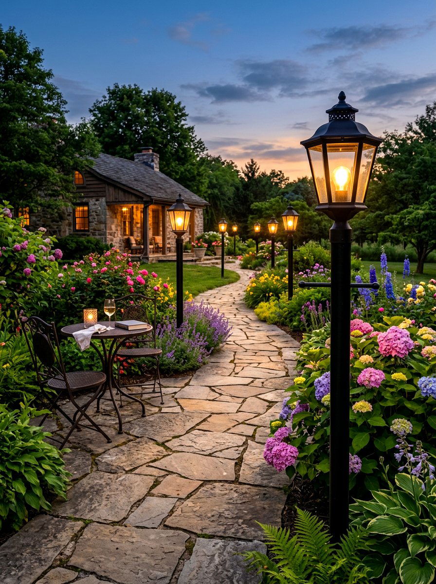 Metal Lantern Lighting Path - 30 patio decorating ideas