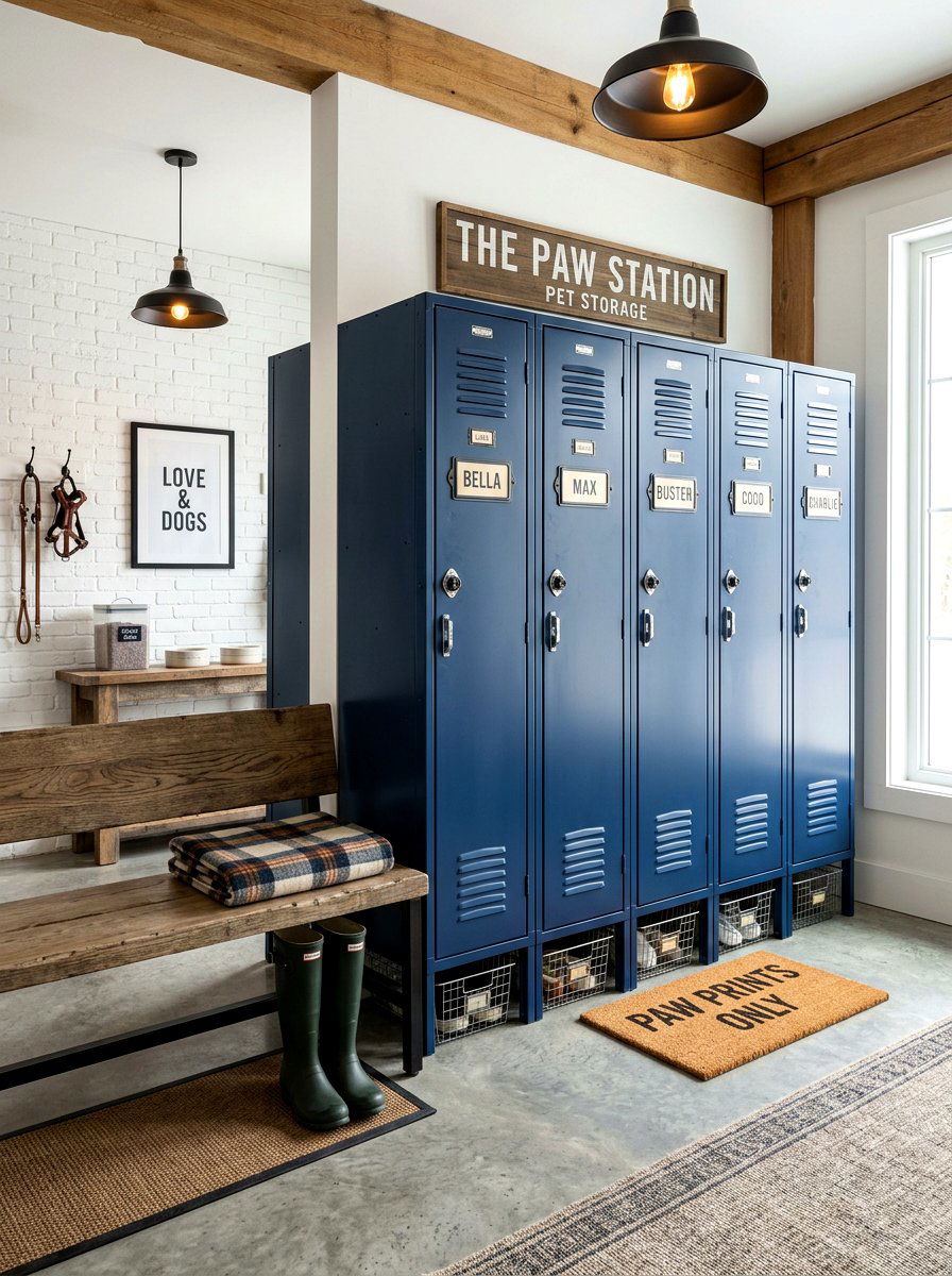 Metal Locker Pet Storage - 30 dog room storage ideas