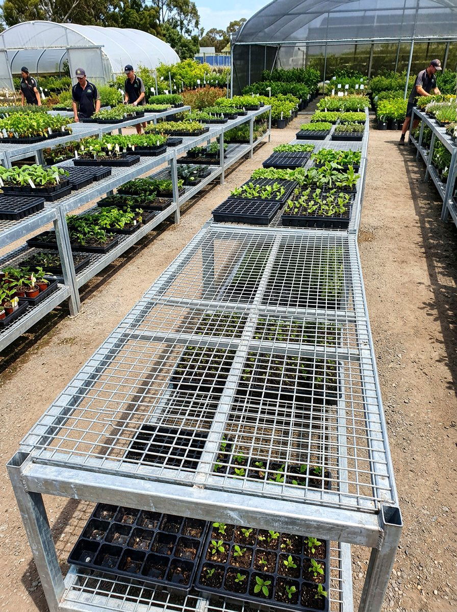 Metal Mesh Shelving - 30 greenhouse shelving layout ideas