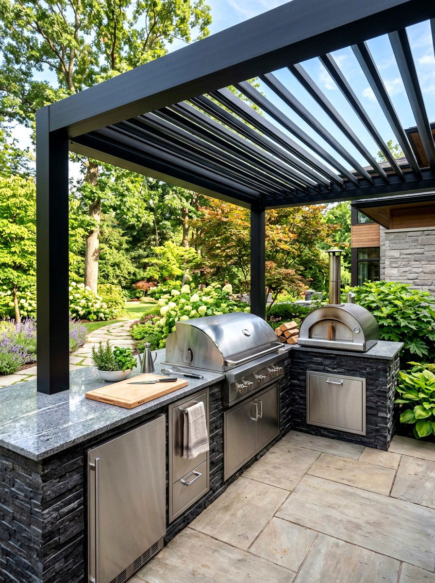 Metal Pergola Over Outdoor Kitchen - 30 metal pergola ideas