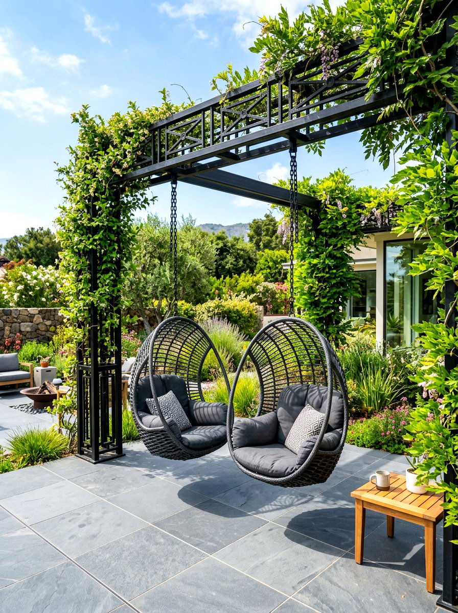 Metal Pergola Swing - 30 pergola with swings ideas