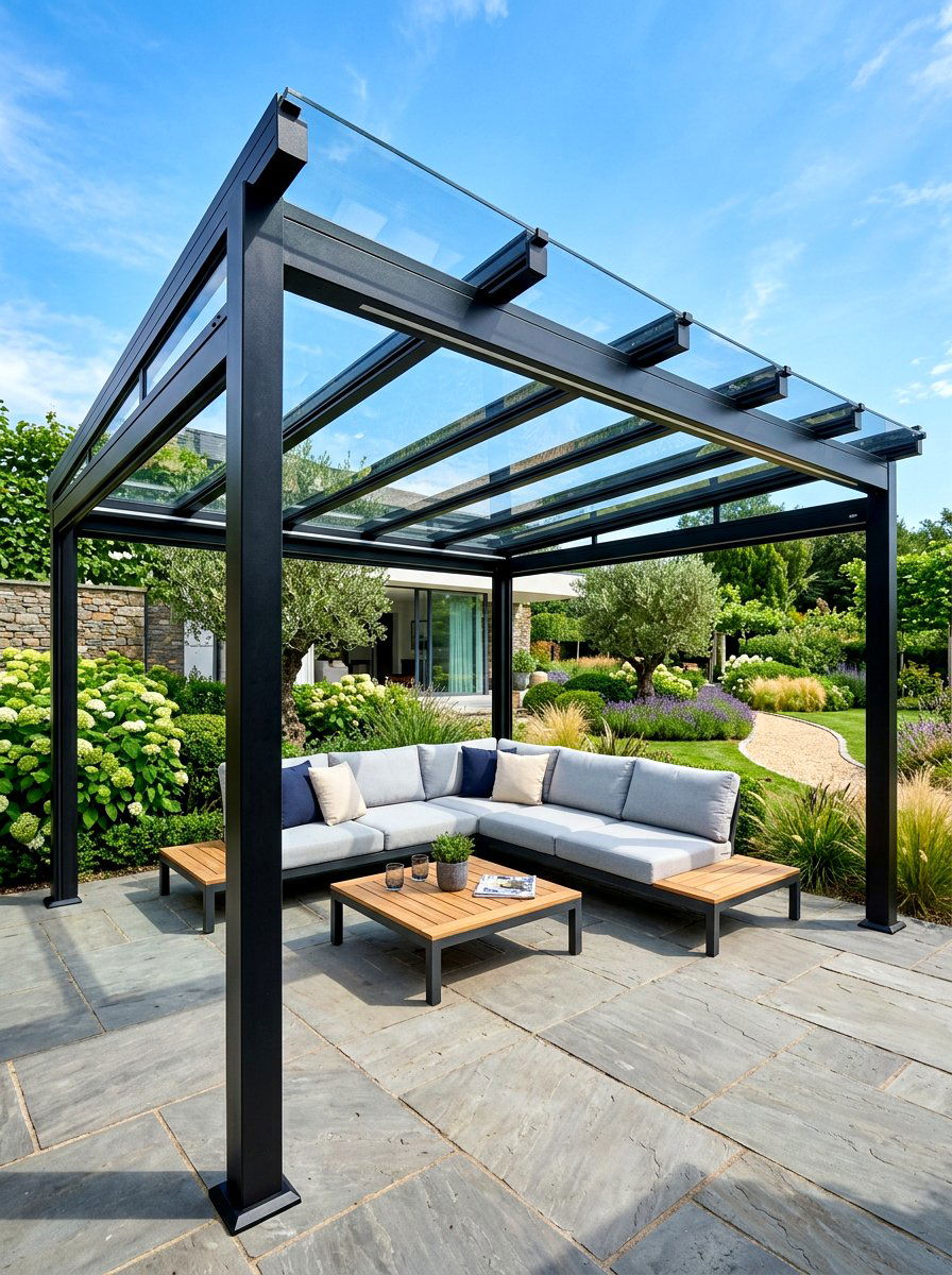 Metal Pergola With Glass Roof - 30 metal pergola ideas