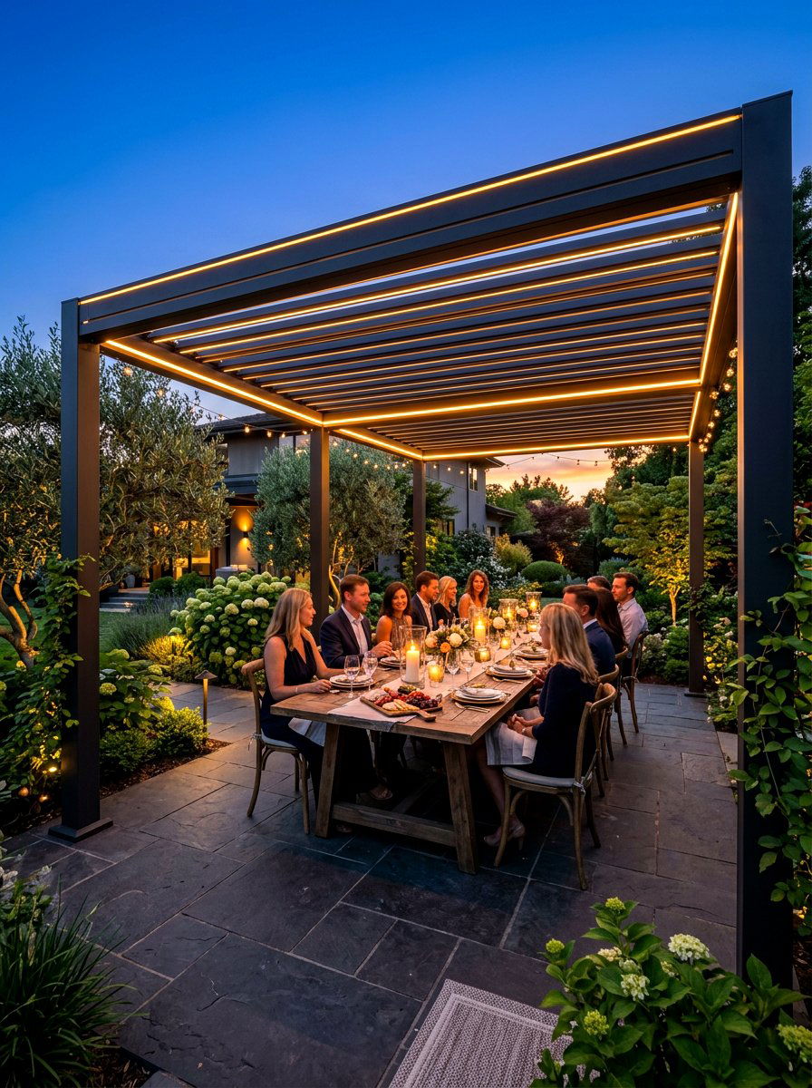 Metal Pergola With Integrated Lighting - 30 metal pergola ideas