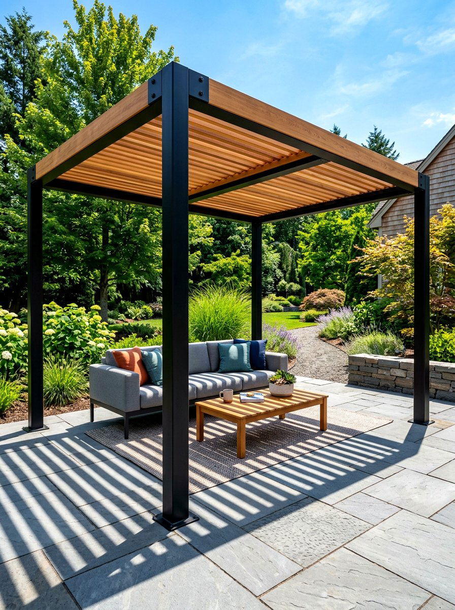 Metal Pergola With Wood Slats - 30 metal pergola ideas