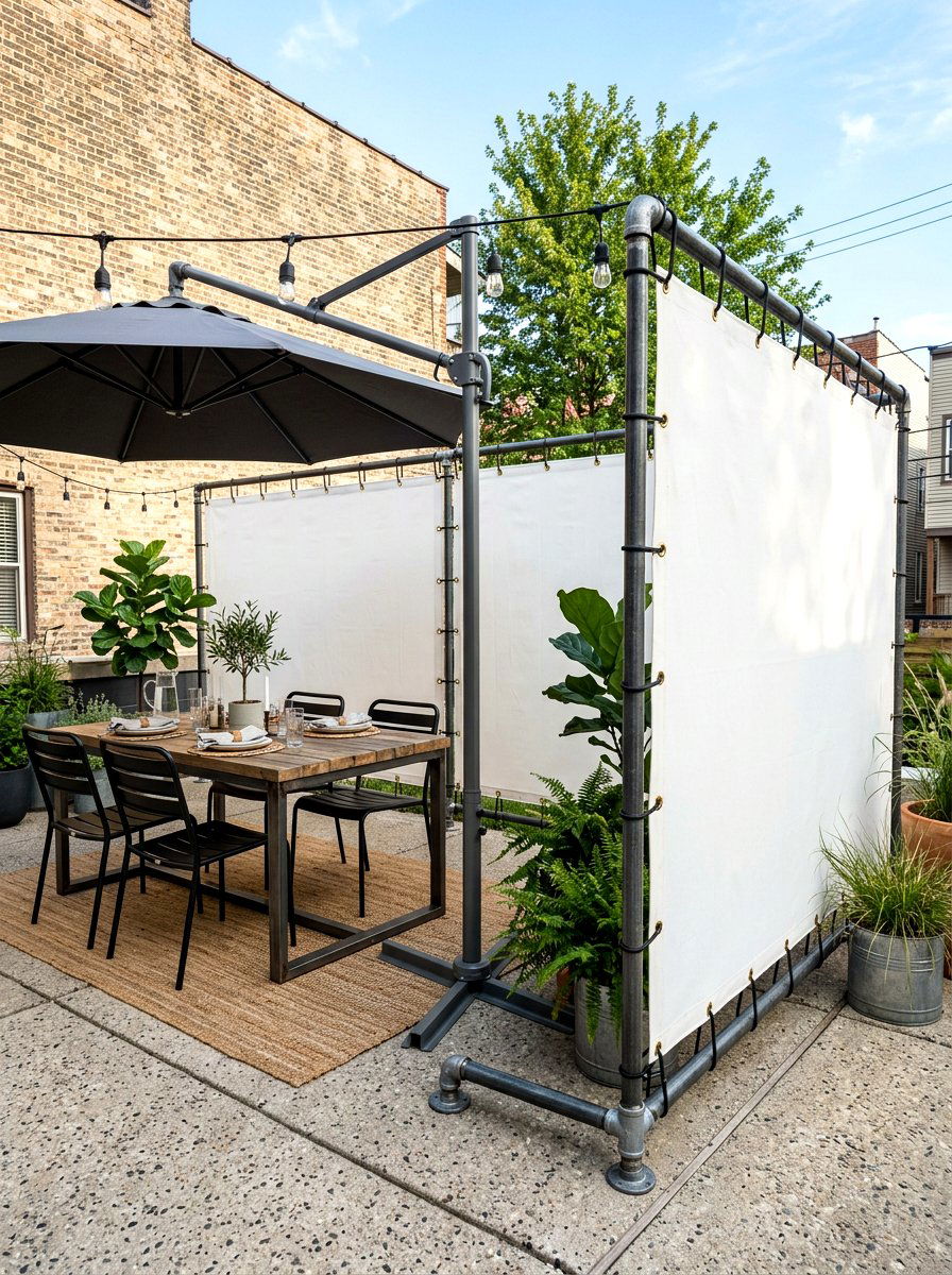 Metal Pipe And Fabric Screen - 30 private patio screen ideas