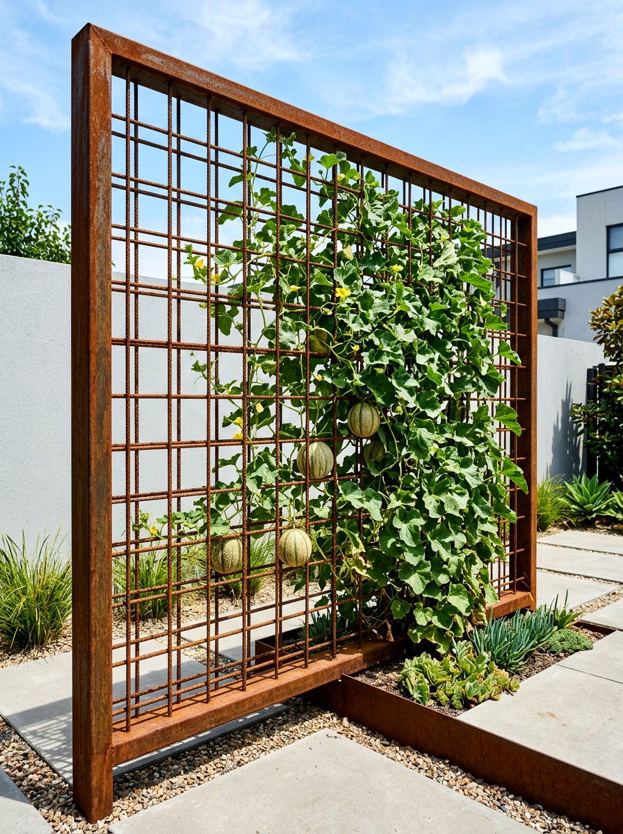 Metal Rebar Grid - 30 vegetable garden trellis ideas