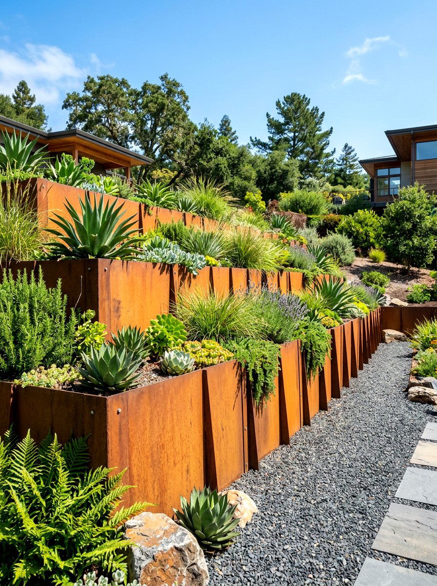 Metal Retaining Wall Garden - 30 retaining wall flower bed ideas