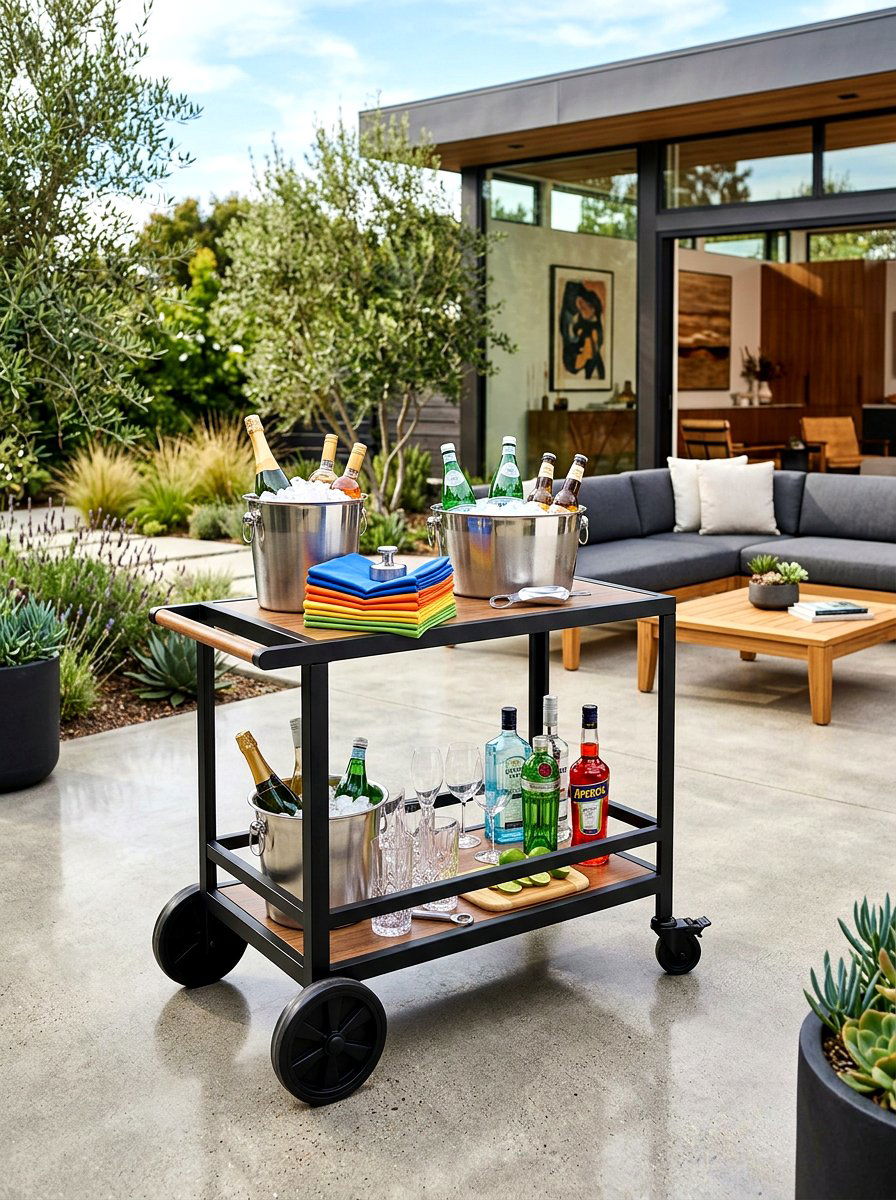 Metal Rolling Bar Cart - 30 outdoor bar cart ideas