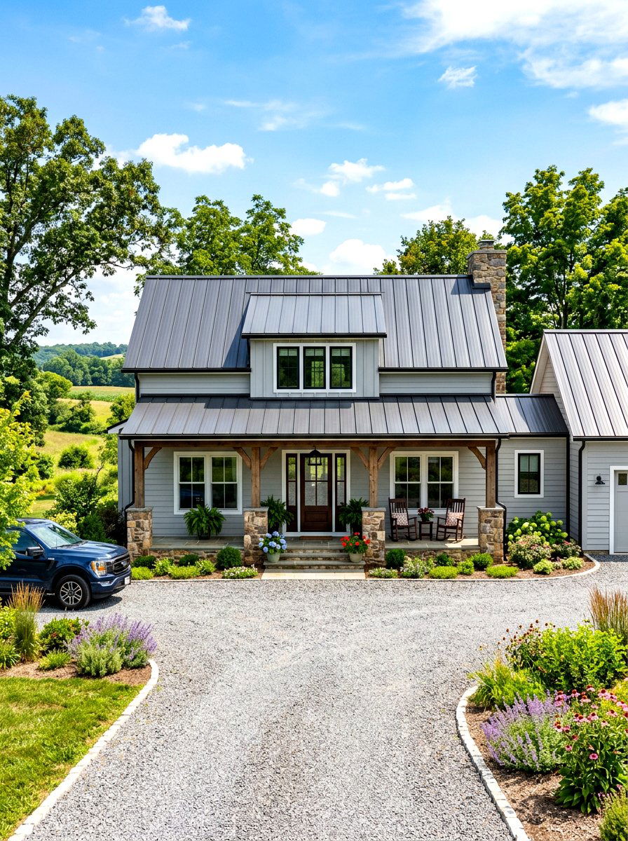 Metal Roof Accents - 30 farmhouse front facade ideas