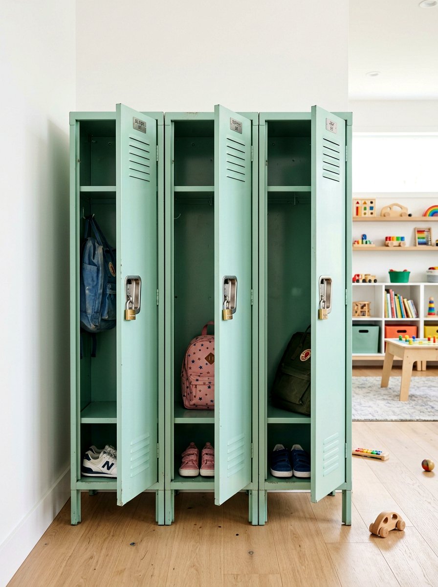 Metal School Lockers - 30 backpack drop zone ideas
