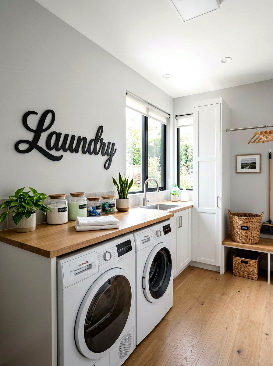 Metal Script Sign - 30 laundry room wall decor ideas