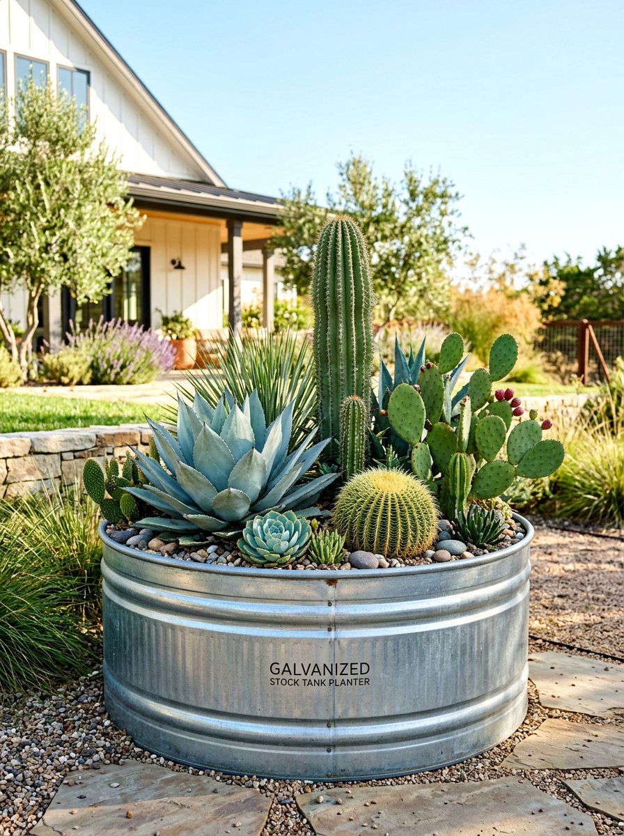 Metal Stock Tank Planter - 30 succulent garden ideas