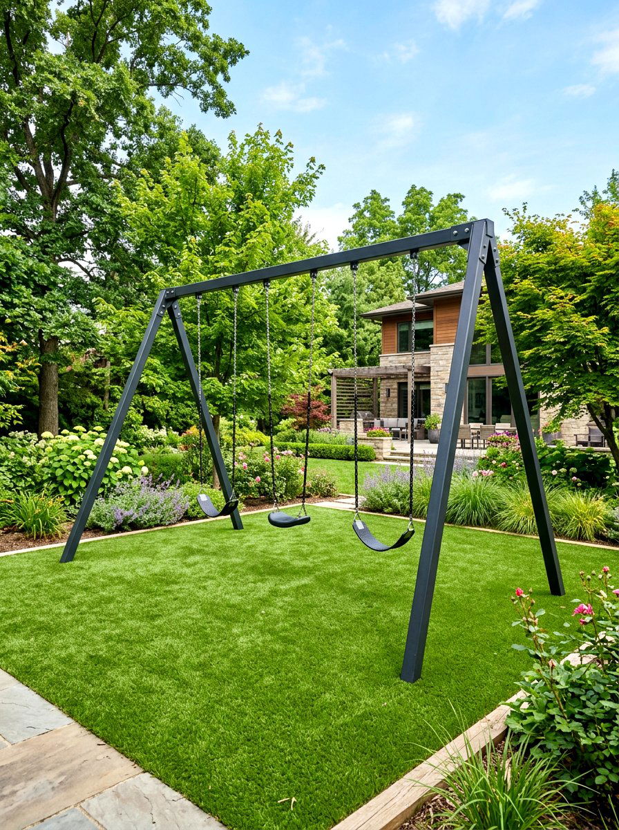 Metal Swing Set - 30 backyard swing set ideas