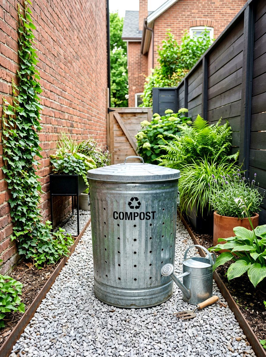 Metal Trash Can Compost Bin - 30 compost corner ideas