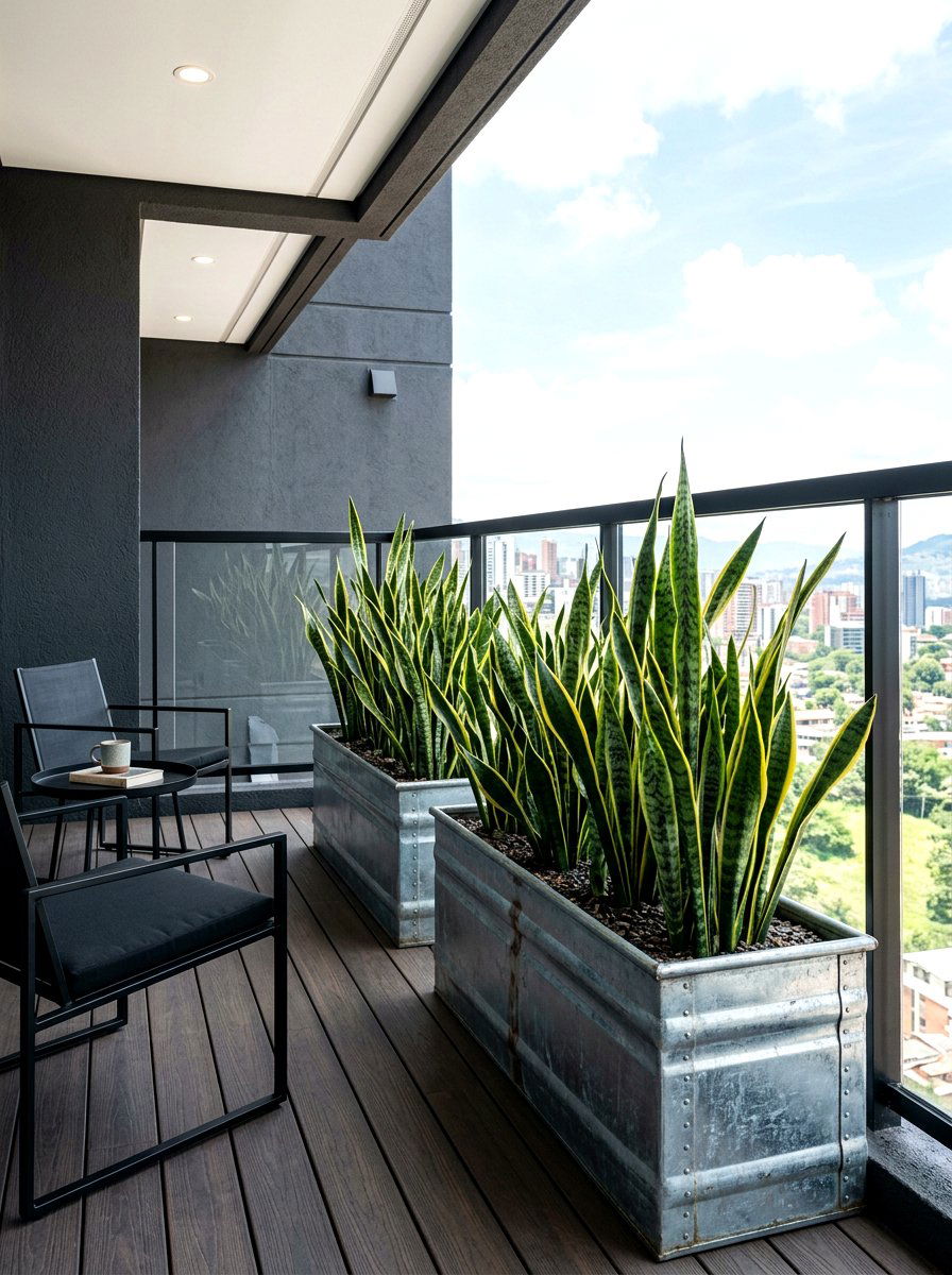 Metal Trough Planters With Snake Plants - 30 balcony privacy planter ideas