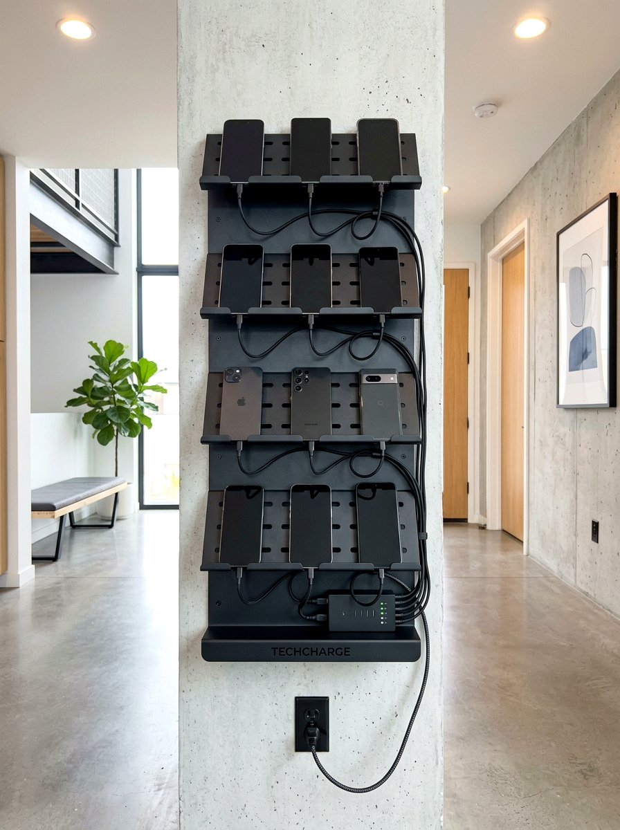Metal Wall Mounted Charging Rack - 30 charging station entryway ideas