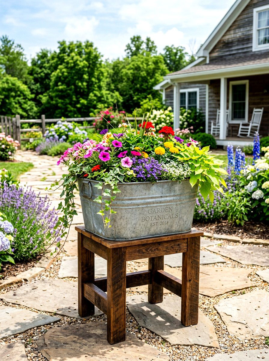 Metal Wash Tub - 30 rustic planter ideas