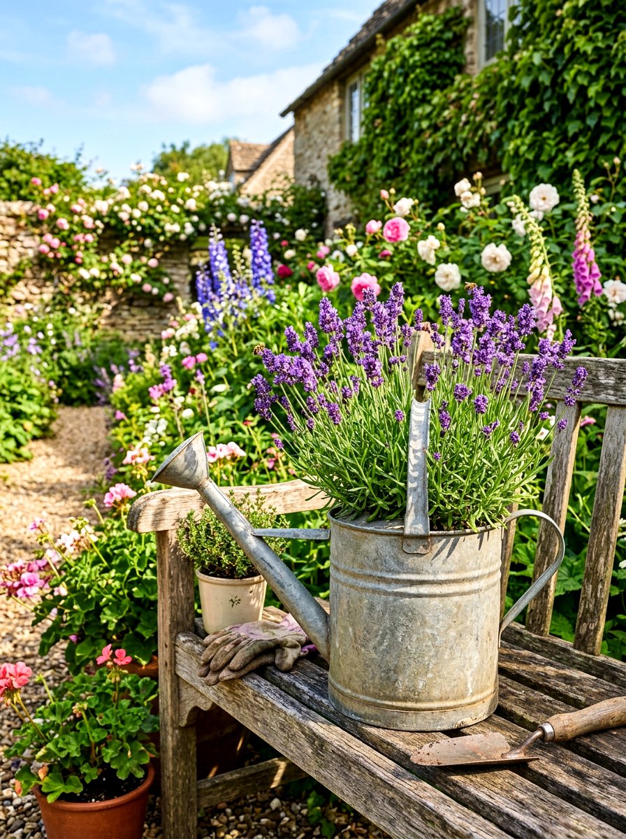 Metal Watering Can Herb Planter - 30 rustic herb garden ideas
