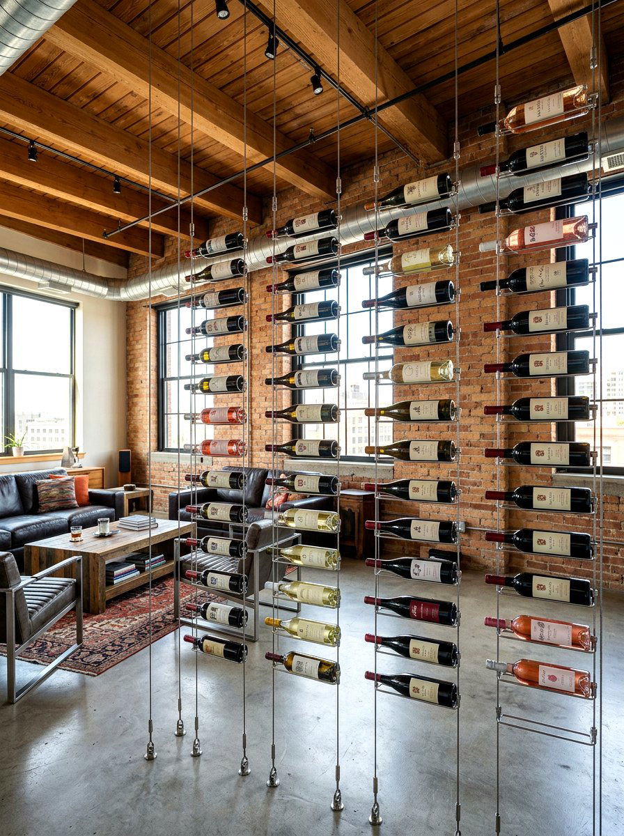 Metal Wine Cable System - 30 wine wall display ideas